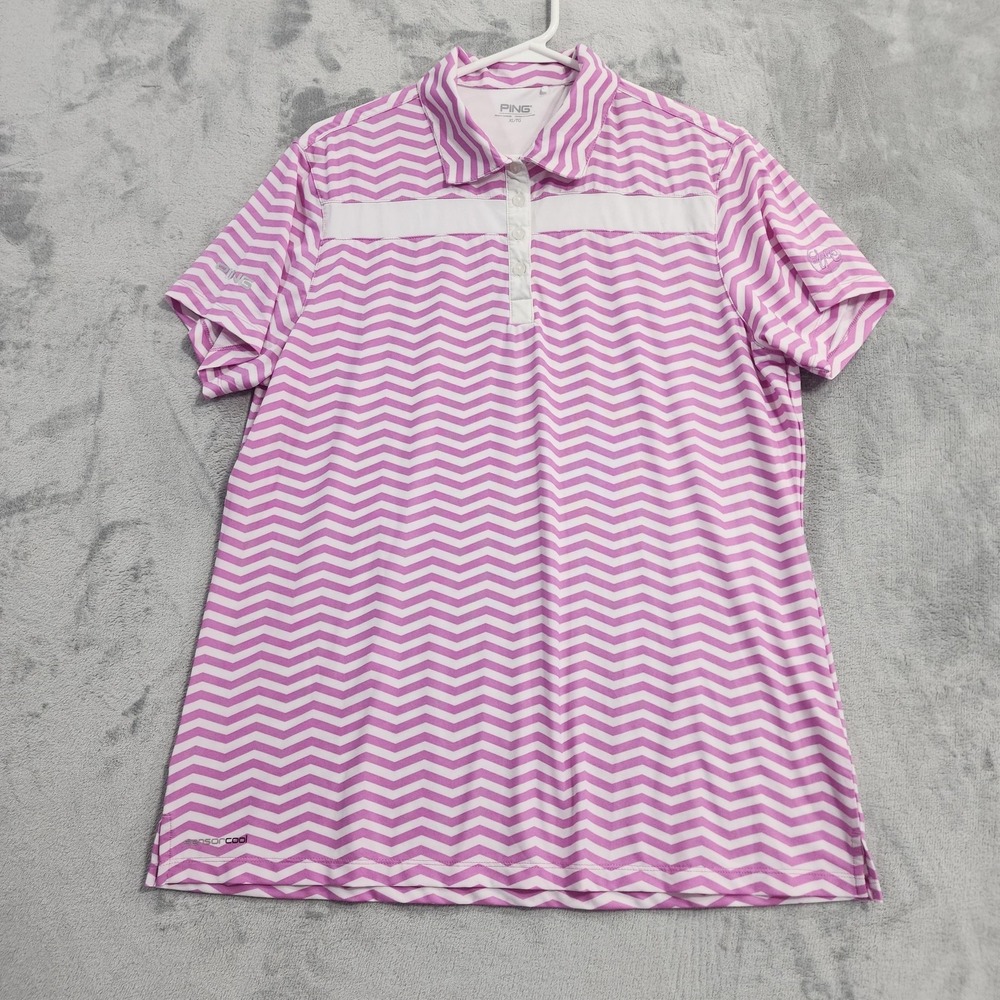 PING Polo Shirt Womens XL Pink Chevron SensorCool Golf Stretch Short Sleeve